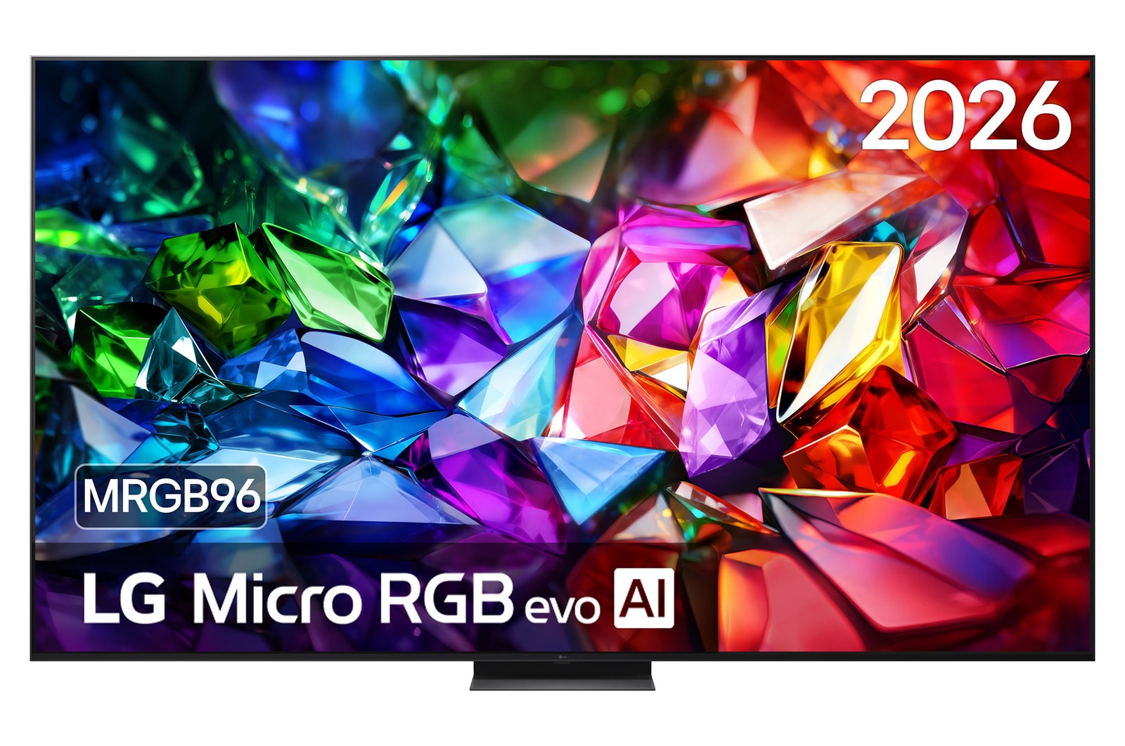 Vooraanzicht van 100 inch LG Micro RGB evo AI MRGB96 4K Smart TV 2026 100MRGB96B9